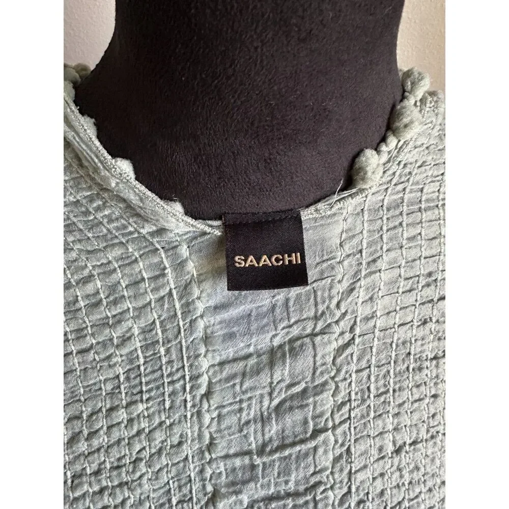 SAACHI Textured Pom Pom Kimono Wrap in Sage Green One Size